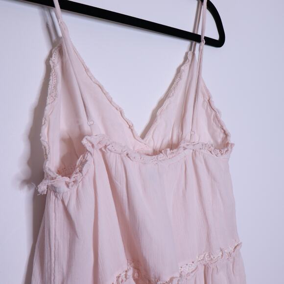 SUNDAY BEST Aritzia Angela Mini Dress Mochi Pink Tiered Strappy Sleeve Women's S - Picture 7 of 12